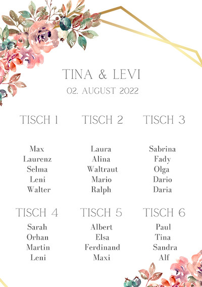 Tischplan Hochzeit Flowers